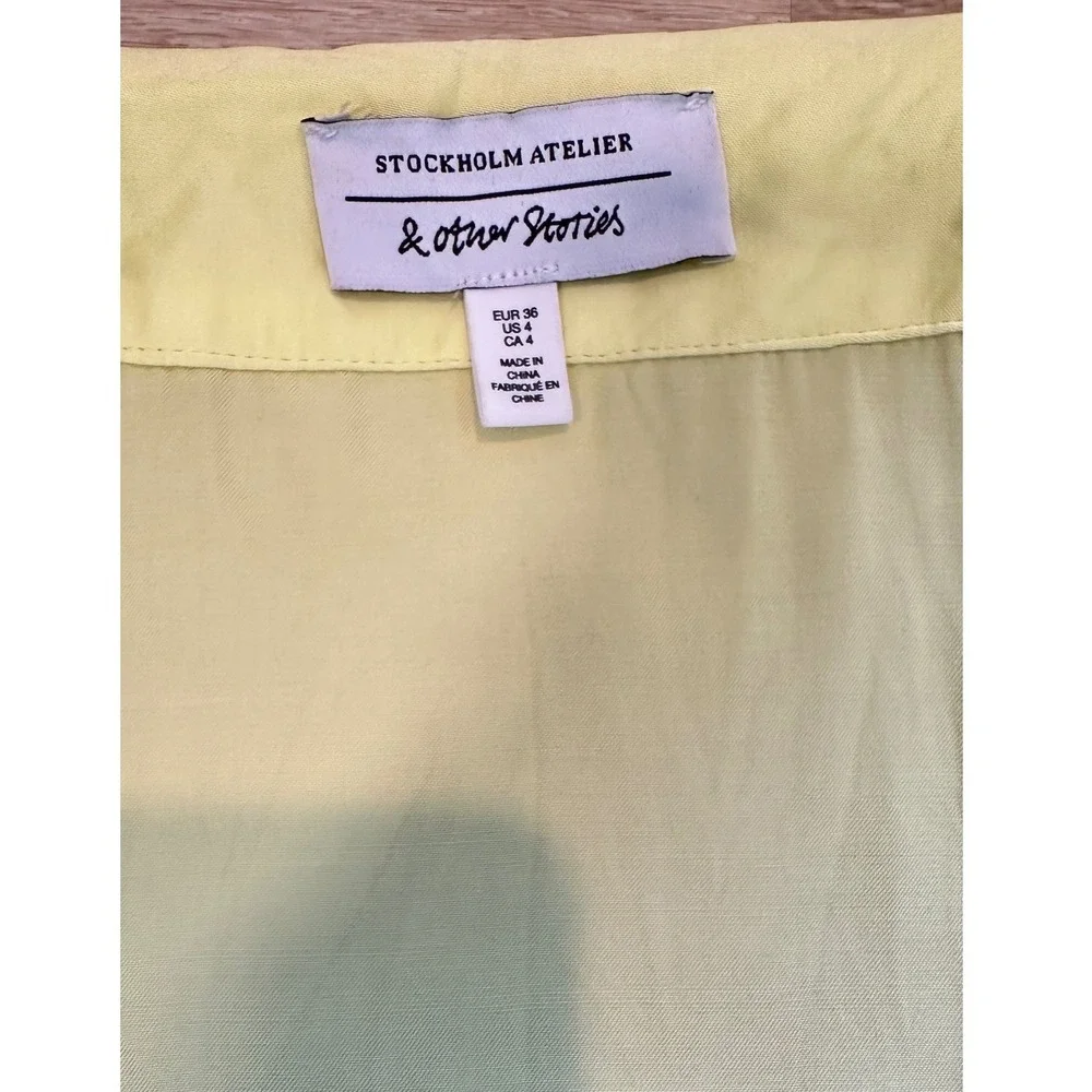 & Other Stories Butter Yellow Satin Wrap Maxi Skirt Asymmetric US 4